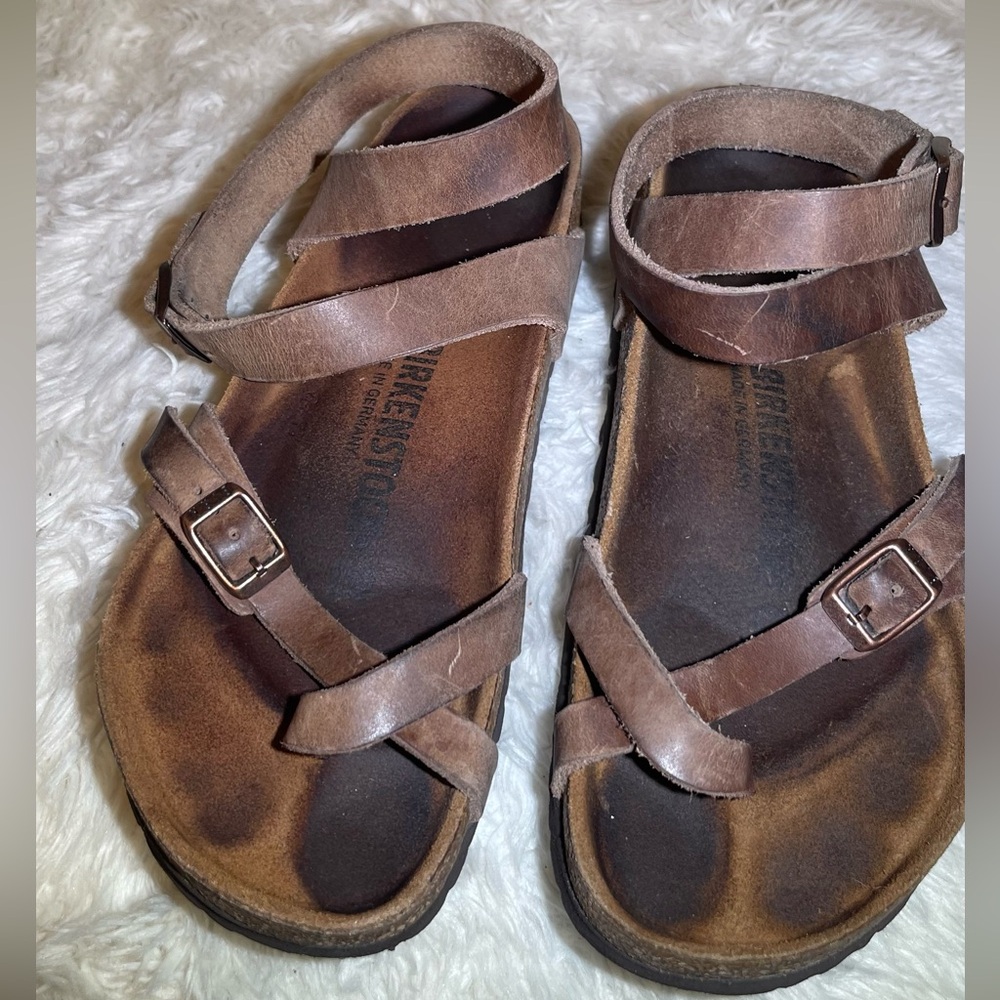 Birkenstock Tara Habana women’s brown Leather Strappy Sandals size 6